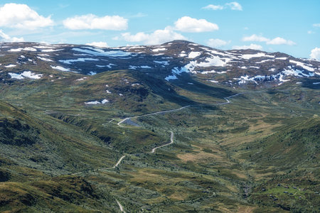 Ovre Oscarshaug Sognefjellet mountain landscape view along Sognefjellet tourist route 55 in Norway.の写真素材