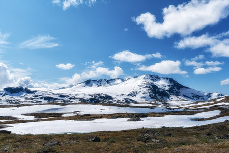 View of Fannaraki peak along Sognefjellet scenic route in Norway. Taken during Summer Seasonの写真素材