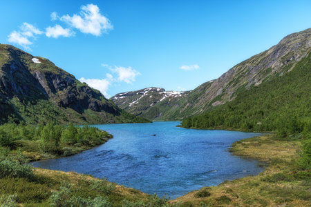 Sognefjellet scenice route surrounding mountains and river view famous tourist scenic route in...