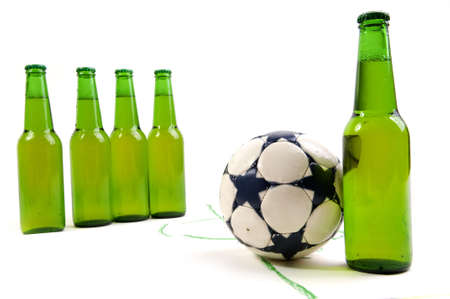 Free kick taken by cold bottle of beerの写真素材