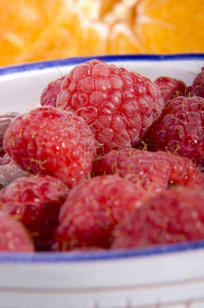 Rasberries in a bowl  close up 