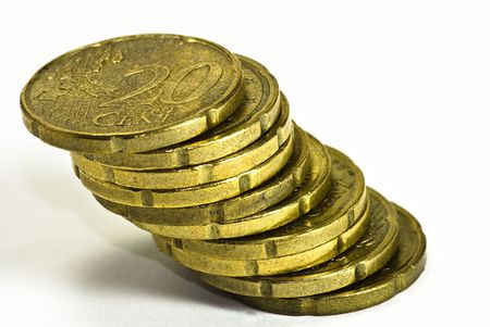 euro coins on white background