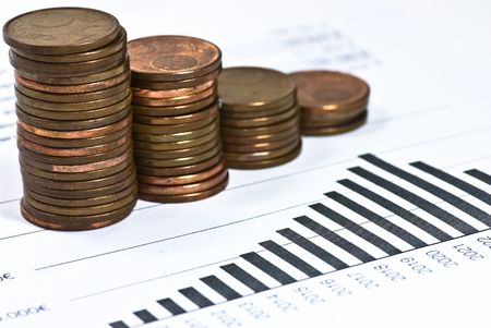 euro coins on chart background
