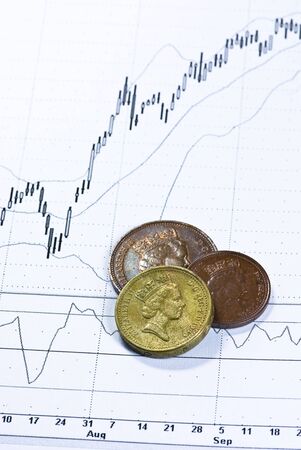 british pounds on chart backgroundの写真素材