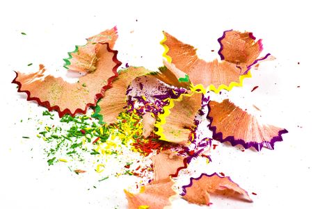 pencil shavings on white background