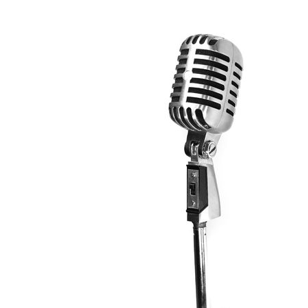 vintage microphone isolated on white backgroundの写真素材