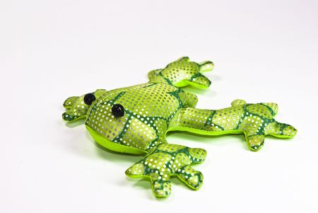 toy frog on white backgroundの写真素材