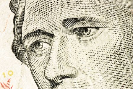 hamilton face on dollar textureの写真素材