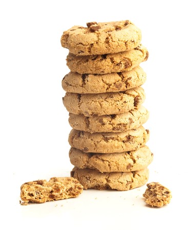 chocolate cookies isolated on a white backgroundの写真素材