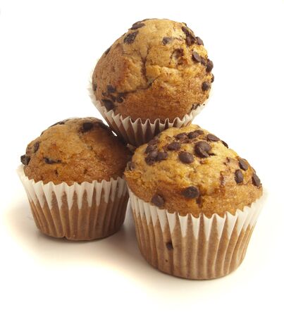 delicious chocolate muffin on a white backgroundの写真素材