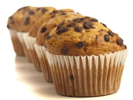 delicious chocolate muffin on a white backgroundの写真素材