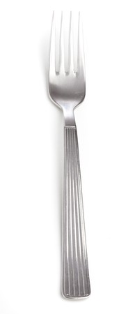 closeup of metal fork on a white backgroundの写真素材