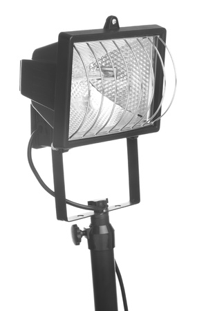 closeup of black spotlight on a white backgroundの写真素材