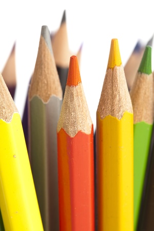 closeup of crayons on a white backgroundの写真素材