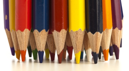 closeup of crayons on a white backgroundの写真素材