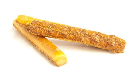 salted sticks isolated on a white backgroundの写真素材
