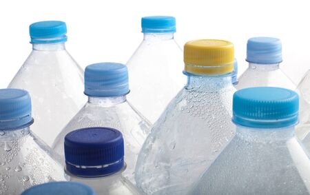 water bottles to recycle on a white background