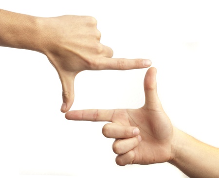 hand symbol that means frame on white backgroundの写真素材