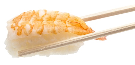 fresh sushi with prawn on white backgroundの写真素材