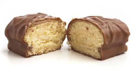 chocolate bun slices on a white background