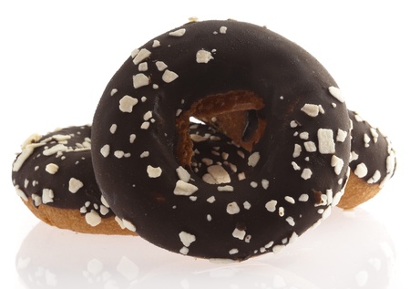 chocolate doughnut isolated on a white backgroundの写真素材