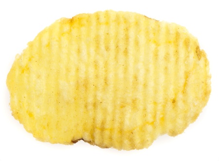 wavy potato chips isolated on a white backgroundの写真素材
