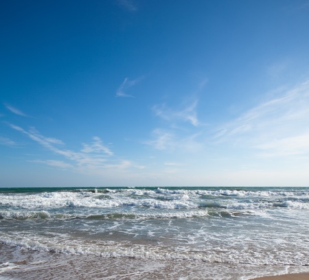 water waves near the coastline, extreme closeup