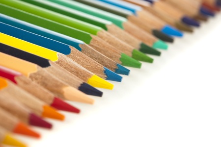 closeup of crayons on a white backgroundの写真素材