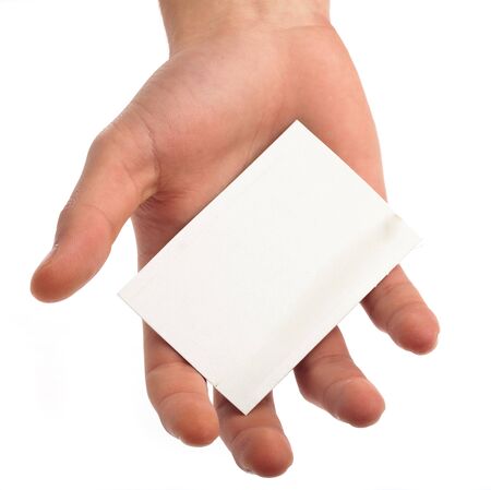 hand holding a card on white backgroundの写真素材