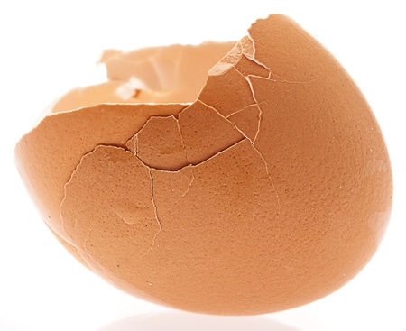 broken egg shell isolated on a white backgroundの写真素材