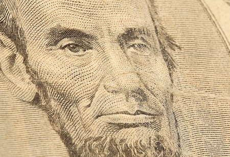 abraham lincoln face on 5 dollars noteの写真素材