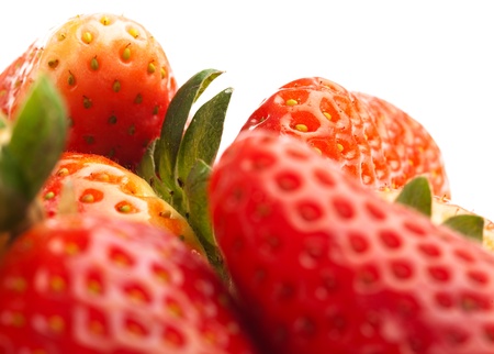 strawberries group closeup on a white backgroundの写真素材