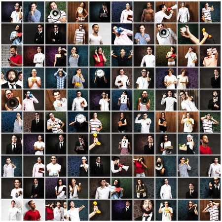 group of different pictures with people holding objects
