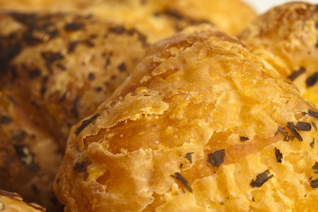 extreme closeup of a delicious chocolate croissantの写真素材
