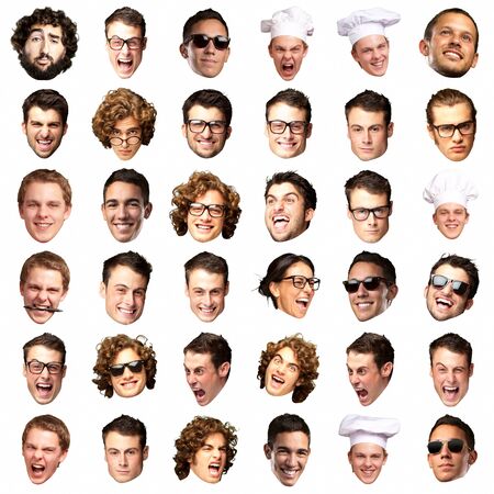 big collection of person faces over white background