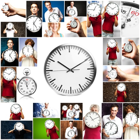 Portrait Of A People Holding Clock On Various Background