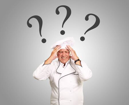 Frustrated Chef With Question Mark Over headの写真素材