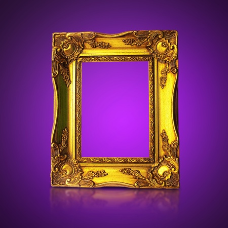 Golden Art Frame On Purple Backgroundの写真素材