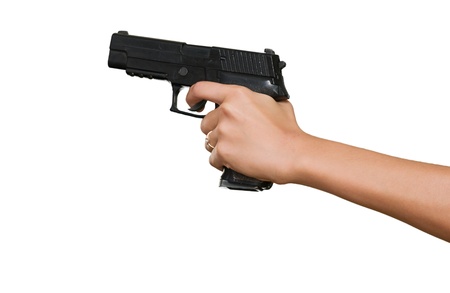 Woman's Hand With A Gun Isolated On White Backgroundの写真素材