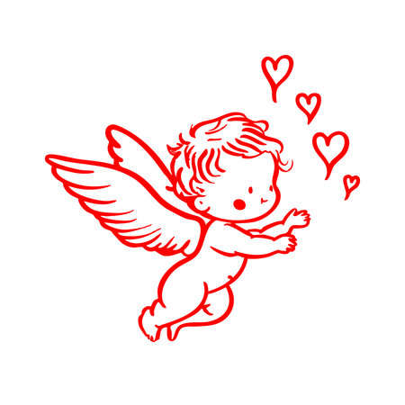 Cupid with hearts. Vector illustration of a cupid in love.のイラスト素材