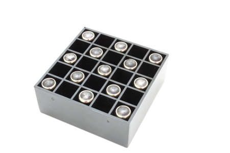 Pistol cartridges with a rubber bullet lie in packing of black color.