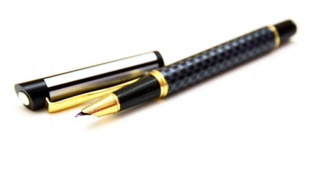 The handle with a feather isolated on white background.の写真素材