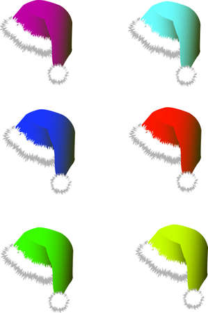 Set of multi-colored hats and caps for Santy. A vector illustrationのイラスト素材