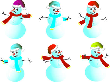 Snowmen Caps for Santy and a scarf in various poses - vectorのイラスト素材