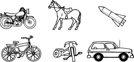 assorted bicycle moped motorcycle and skate board silhouettes vectorのイラスト素材