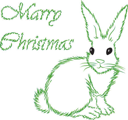 The white hare with a contour fur-tree needles congratulates on Christmasのイラスト素材