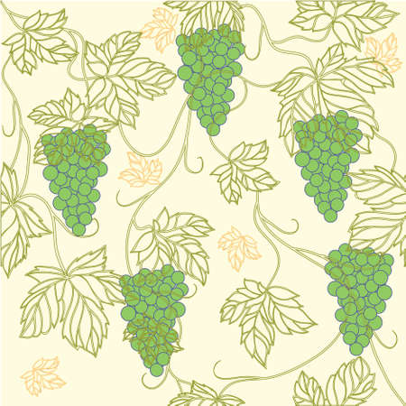 Seamless Wallpaper with floral ornament with leafs and grapes for vintage design,retro backgroundのイラスト素材