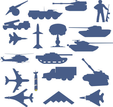 Set of planes of tanks of guns and military technologyのイラスト素材