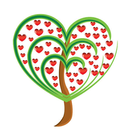 Vector apple tree with red fruits in the form of heart illustration Valentinesのイラスト素材