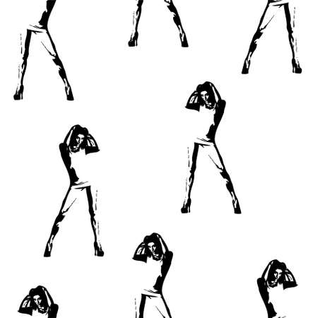 Seamless wallpaper patternr silhouette of the girl in a dressのイラスト素材